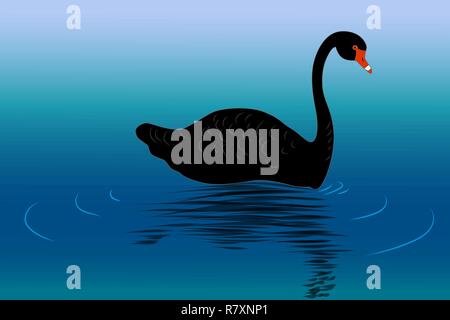 Schwarzer Schwan auf dem Wasser, Vector Illustration Stock Vektor