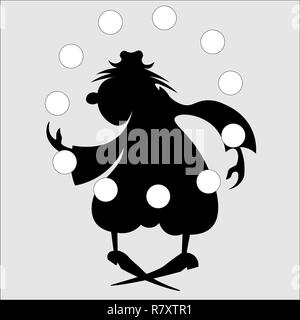 Cartoon jonglieren clown Silhouette mit weißen Kugeln Stock Vektor