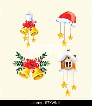 Christmas Bells. Aquarell Abbildung Stock Vektor