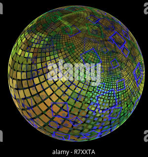 Fraktale mit einer Erdähnlichen Welt in Quadrate in verschiedenen Größen und mit verschiedenen Schichten abgedeckt; Begriff der intercrossing und überlappende Flächen Stockfoto