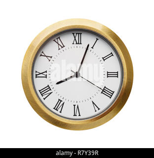 Vorderansicht des klassischen Bronze Uhr isoliert auf weißem Stockfoto