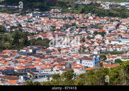 Portugal, Azoren, auf der Insel Terceira, Angra do Heroismo, erhöhte Blick vom Monte Brasil Stockfoto