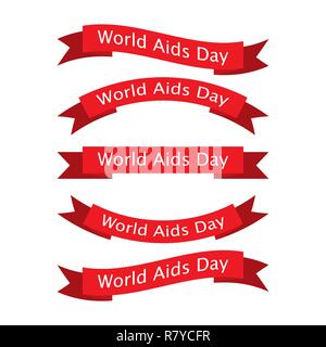 Der Welt-AIDS-Tag Bänder. Vector Illustration. Satz von Red Ribbons isoliert Stock Vektor