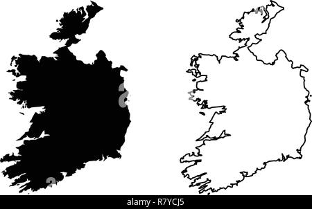 Einfach (Nur scharfe Ecken) Karte - Republik Irland (ohne Norden British Teil) Vektor Zeichnung. Mercator-projektion. Gefüllt und Outline Version Stock Vektor