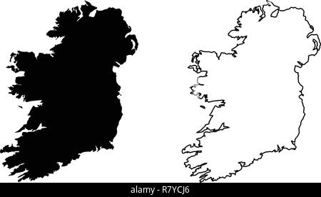 Einfach (Nur scharfe Ecken) Karte von Irland (Insel, einschließlich der nördlichen britischen Teil) Vektor Zeichnung. Mercator-projektion. Gefüllt und Umriss ver Stock Vektor