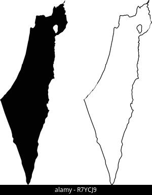 Einfach (Nur scharfe Ecken) Karte von Israel (einschließlich Palästina, Gazastreifen und Westjordanland) Vektor Zeichnung. Mercator-projektion. Gefüllt und Umriss ver Stock Vektor