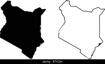 Einfach (Nur scharfe Ecken) Karte von Kenia vektor Zeichnung. Mercator-projektion. Gefüllt und Outline Version. Stock Vektor