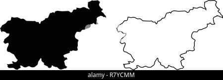 Einfach (Nur scharfe Ecken) Karte - Republik Slowenien vektor Zeichnung. Mercator-projektion. Gefüllt und Outline Version. Stock Vektor