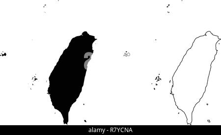 Einfach (Nur scharfe Ecken) Karte von Taiwan (China) Vektor Zeichnung. Mercator-projektion. Gefüllt und Outline Version. Stock Vektor