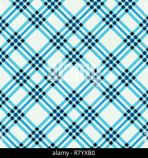 Tartan Plaid Drucken. Karierten Stoff Textur in Robin ei Blau, Schwarz und Creme. Nahtlose Muster. Stock Vektor