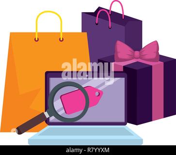 Laptop mit kommerziellen Symbole Vector Illustration Design Stock Vektor