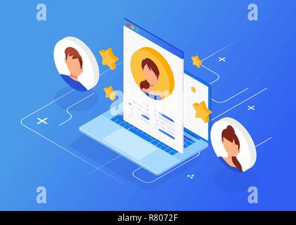 Isometrische Interview mit den Kandidaten, freiberuflich, Beschäftigung, Einstellung, Job Interview für Webseite, Banner. Stock Vektor