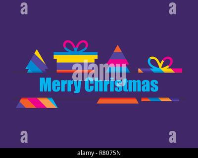 Frohe Weihnachten. Bunten Weihnachtsbaum und Geschenkverpackung. Vector Illustration Stock Vektor