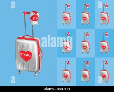 Fahrbare Taschen für Reisen in die Türkei touristischen Städte mit Türkischen cap. Alle Objekte sind in verschiedenen Schichten und der Text -Typen benötigen keine Schriftart. Stock Vektor