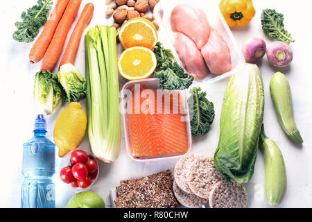 Gesunde Ernährung Plan. Diät und Mahlzeit Planung. Ansicht von oben. Flach Stockfoto
