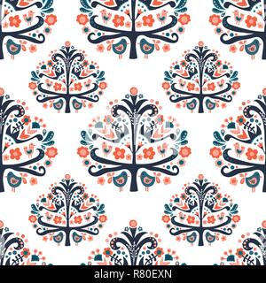 Scandinavian folk art Baum nahtlose Muster Vektor Stock Vektor