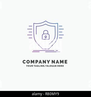 Verteidigung, Firewall, Schutz, Sicherheit, Schild Lila Business Logo Vorlage. Platz für Slogan