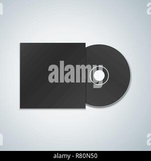 Vector schwarz Papier Compact Disc Cover mock up CD-Rohling realistische Abbildung mit Schatten template Design auf hellem Hintergrund isoliert Stock Vektor