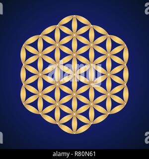 Vektor gold ornament Design abstrakte Mandala heilige Geometrie Abbildung: Blume des Lebens auf dunklem Hintergrund isoliert Stock Vektor