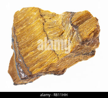 Makrofotografie von natürlichen Mineral aus geologische Sammlung - der groben Tiger Eye (Tigerauge) Stein auf weißem Hintergrund Stockfoto