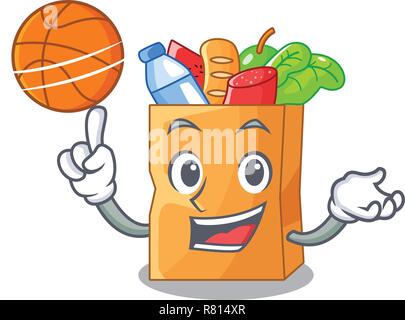 Mit Basketball essen Tasche Paket von Form Cartoon Stock Vektor