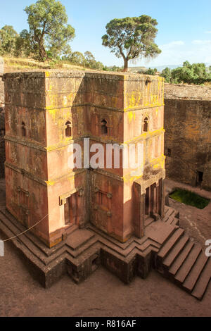 Monolithischen Felsen Kirche bete Giyorgis, Saint George, UNESCO-Weltkulturerbe, Lalibela, Amhara Region, Äthiopien Stockfoto