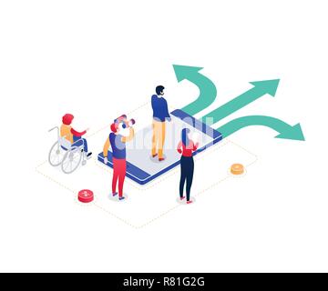 Entscheidungsfindung - moderne und farbenfrohe isometrische Vector Illustration Stock Vektor