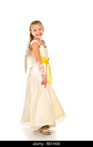 Kleines Mädchen auf weißem Hintergrund Stockfoto