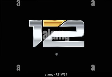 12 silber gold Anzahl logo mit goldenen Farbe. Stock Vektor