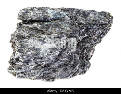 Makrofotografie von natürlichen Mineral aus geologische Sammlung rough-Quarz biotit Schiefer auf weißem Hintergrund Stockfoto