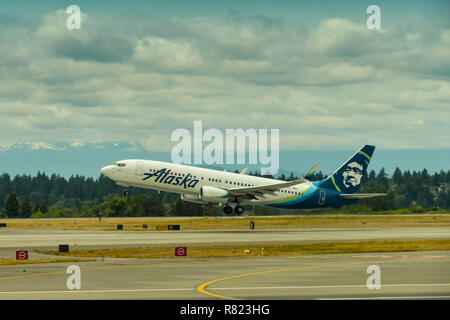 SEATTLE, WA, USA - JUNI 2019: Alaska Airlines Boeing 737 vom Seattle Tacoma Airport. Stockfoto