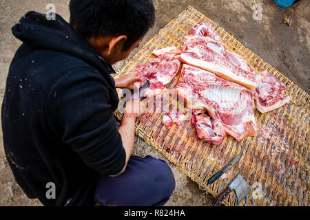 Schwein schlachten für neues Jahr Feier im ländlichen China Stockfoto
