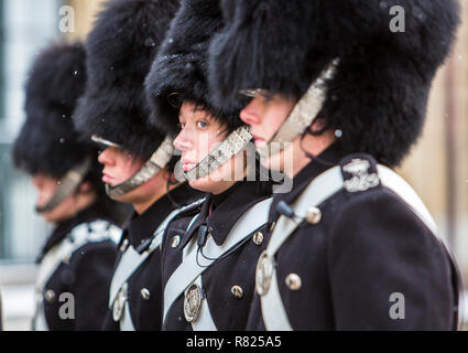 Die Wachablösung, royal Bodyguards, Zeremonie ausserhalb der Amalienborg Palast, Kopenhagen, Hauptstadt Dänemarks Stockfoto