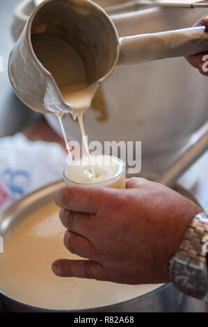 Boza ist ein traditionelles Türkisches fermentiert malt Drink von Bulgar, Reis, Hefe und Kichererbsen mit cinamon Stockfoto