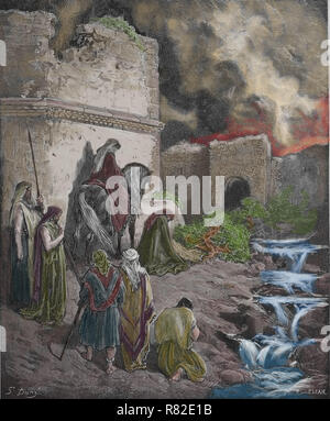 Nehemia anzeigen heimlich die Ruinen der Mauern von Jerusalem. Nehemia 2:13. Kupferstich von Dore. 19. Stockfoto