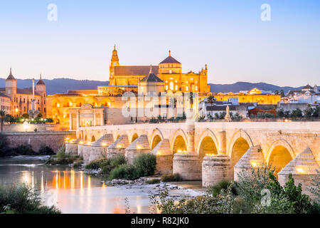 Römische Brücke und Dom - Moschee als Wahrzeichen von Cordoba, Andalusien, Spanien Stockfoto