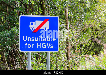 UK Schild Warnung ungeeignet für Lkw Stockfoto