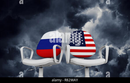 Russland und USA business Stühlen. Internationl Beziehung Konzept. 3D-Rendering Stockfoto