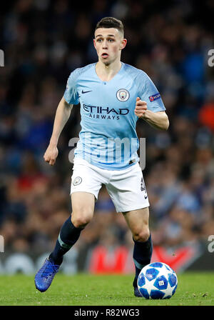 Von Manchester City Phil Foden während der UEFA Champions League Spiel in der Etihad Stadium, Manchester. PRESS ASSOCIATION Foto. Bild Datum: Mittwoch, den 12. Dezember 2018. Siehe PA-Geschichte Fußball Mann Stadt. Foto: Martin Rickett/PA-Kabel Stockfoto