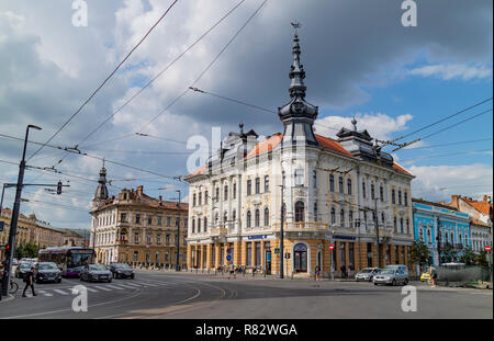 Cluj Napoca, Rumänien - 27. Juli 2018: Eine typische Straße in der Innenstadt von Cluj, Rumänien Napica Stockfoto