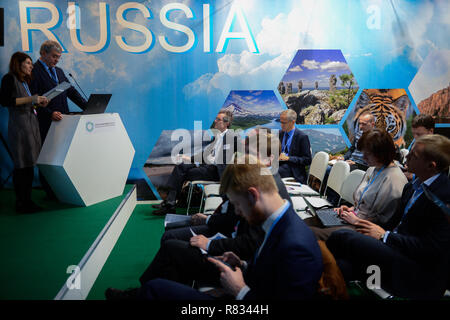 Katowice, Polen. 12 Dez, 2018. Teilnehmer beobachtet, als er neben dem Russland stand auf der COP 24 UN-Klimakonferenz 2018. Credit: Omar Marques/SOPA Images/ZUMA Draht/Alamy leben Nachrichten Stockfoto