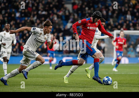 Santiago Bernabeu, Madrid, Spanien. 12 Dez, 2018. UEFA Champions League Real Madrid gegen CSKA Moskau; Mario Fernandes (CSK) in Aktion: Aktion plus Sport/Alamy leben Nachrichten Stockfoto