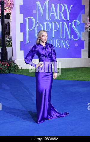 London, Großbritannien. 12. Dezember 2018. Emily Blunt, Mary Poppins zurück Europäische Premiere, die Royal Albert Hall, Kensington Gore, London, UK, 12. Dezember 2018, Foto von Richard Goldschmidt Credit: Rich Gold/Alamy leben Nachrichten Stockfoto