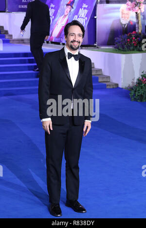 London, Großbritannien. 12. Dezember 2018. Lin-Manuel Miranda, Mary Poppins zurück Europäische Premiere, die Royal Albert Hall, Kensington Gore, London, UK, 12. Dezember 2018, Foto von Richard Goldschmidt Credit: Rich Gold/Alamy leben Nachrichten Stockfoto