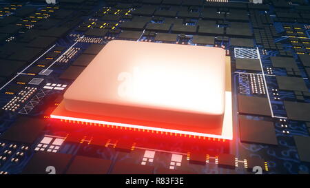 Platine, zentralen Computer Prozessoren CPU-Konzept, in der Nähe von Motherboard digital Chip, 3D-Hintergrund Stockfoto