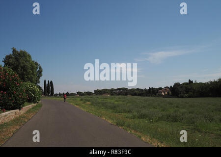 Einsame Mann zu Fuß auf der Via Appia Stockfoto