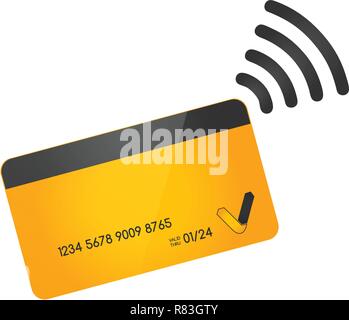NFC-Zahlung. Pos-Terminal bestätigt kontaktlose Zahlung durch Kreditkarte. Near Field Communication Konzept. Vector Illustration isoliert auf weißem Hinterg Stock Vektor