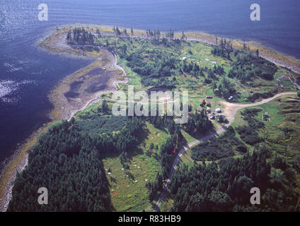 Luftbild von Oak Island und Geldgrube, Nova Scotia in 1983 Stockfoto