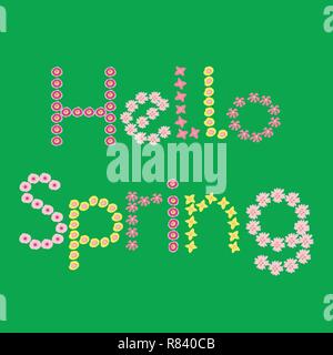 Hallo Frühling Blumen Schriftzug Vector Illustration Stock Vektor