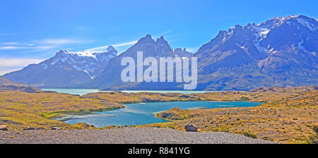Panorama der Torres del Paine Nationalpark in den Patagonischen Anden von Chile Stockfoto
